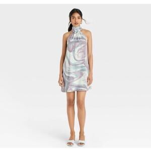 A New Day Dress Womens XS Marble Swirl Print Halter Neck Sleeveless